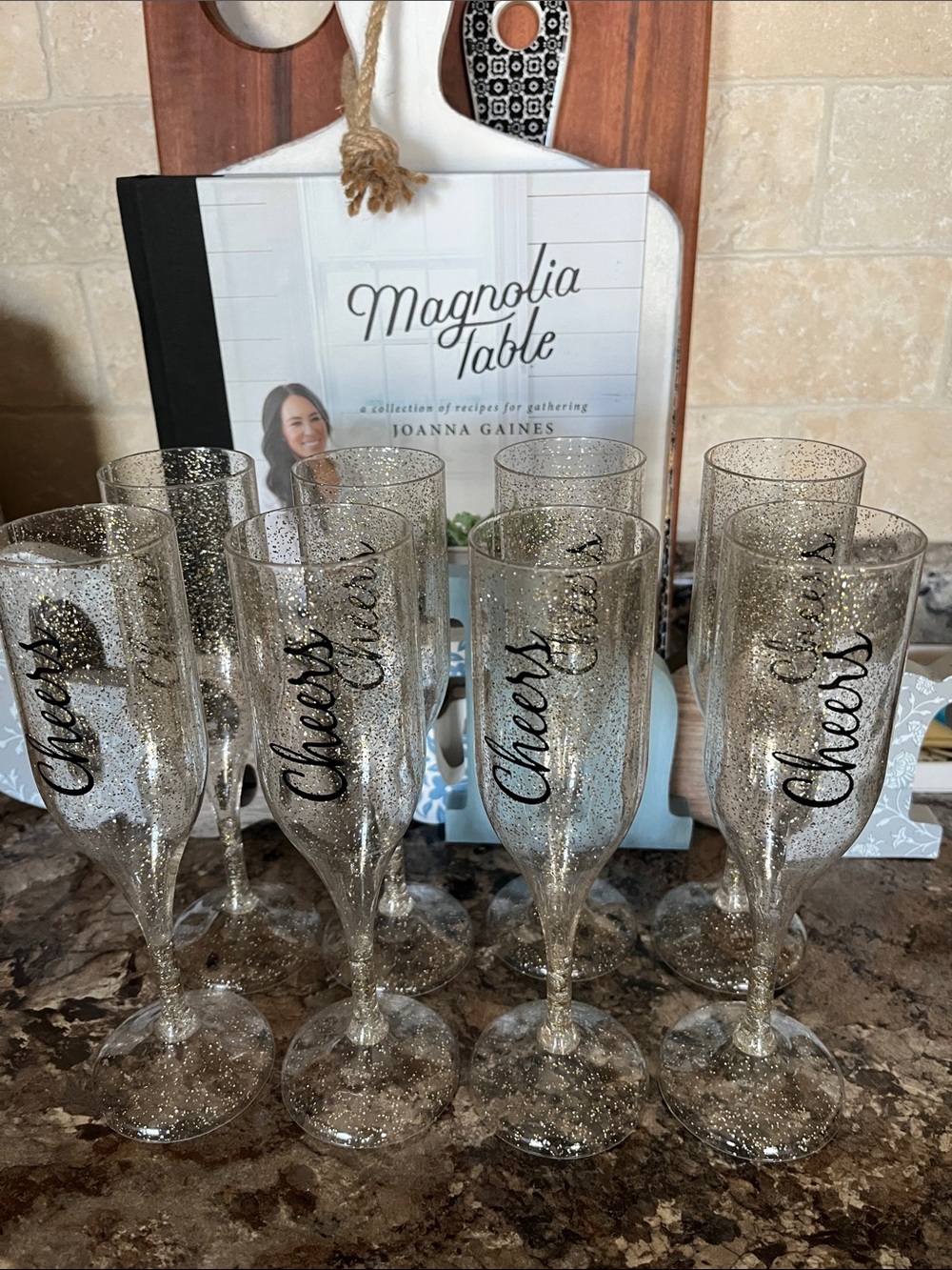 Set of 8 “Cheers” Plastic Champagne Glasses 🥂